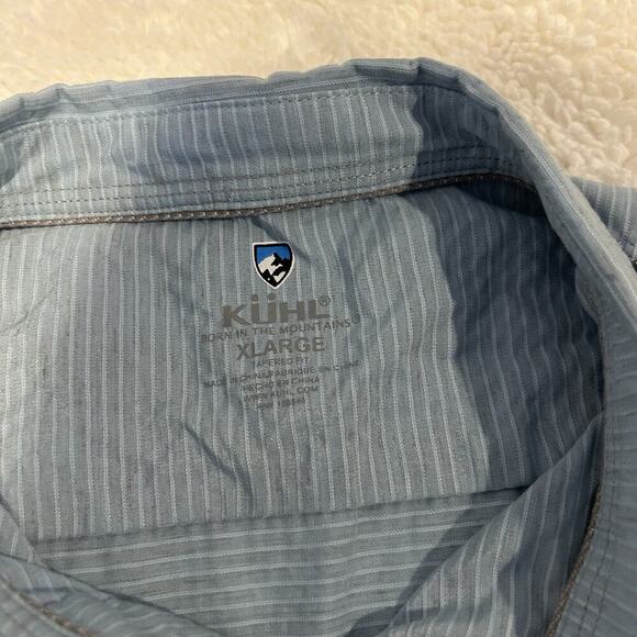 Kuhl Shirt‎ Blue Strip Button-Up Short Sleeve Eluxur Outdoor Mens Sz Lg - Picture 7 of 8